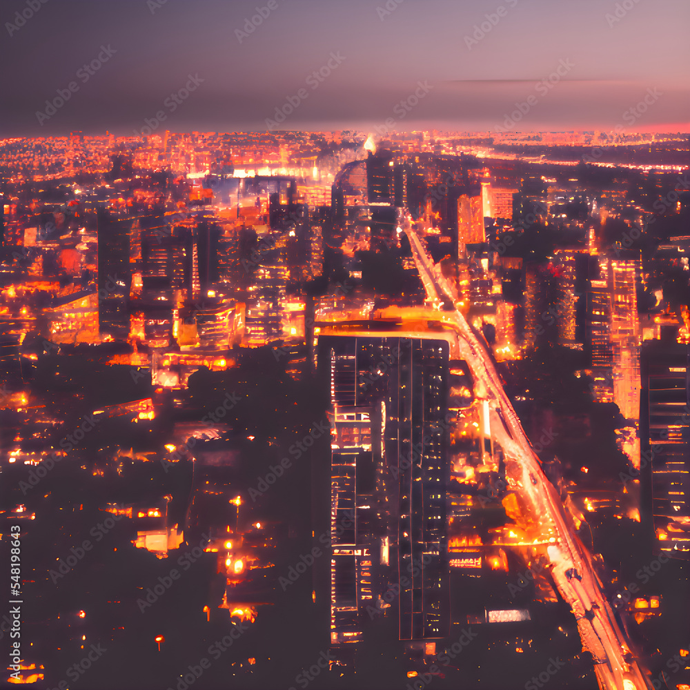 Fototapeta premium 都会の夜景のイラスト