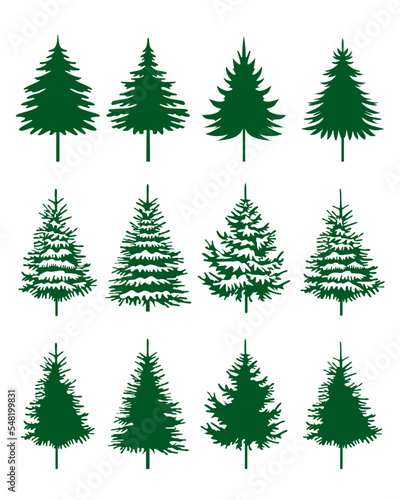 Green Spruce Trees. Winter season design elements and simply pictogram. Set Isolated vector Christmas Tree Icons and Illustration.