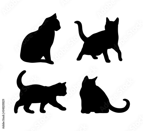 Fototapeta Naklejka Na Ścianę i Meble -  Black Cat Silhouette Abstract Set in different poses. Sitting, standing, running etc. Icon, Logo vector illustration.