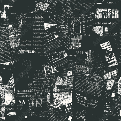 Seamless pattern with collage of newspaper or magazine clippings. Retro style vector background with titles, illustrations and imitation text. Suitable for wallpaper design, wrapping paper, fabric