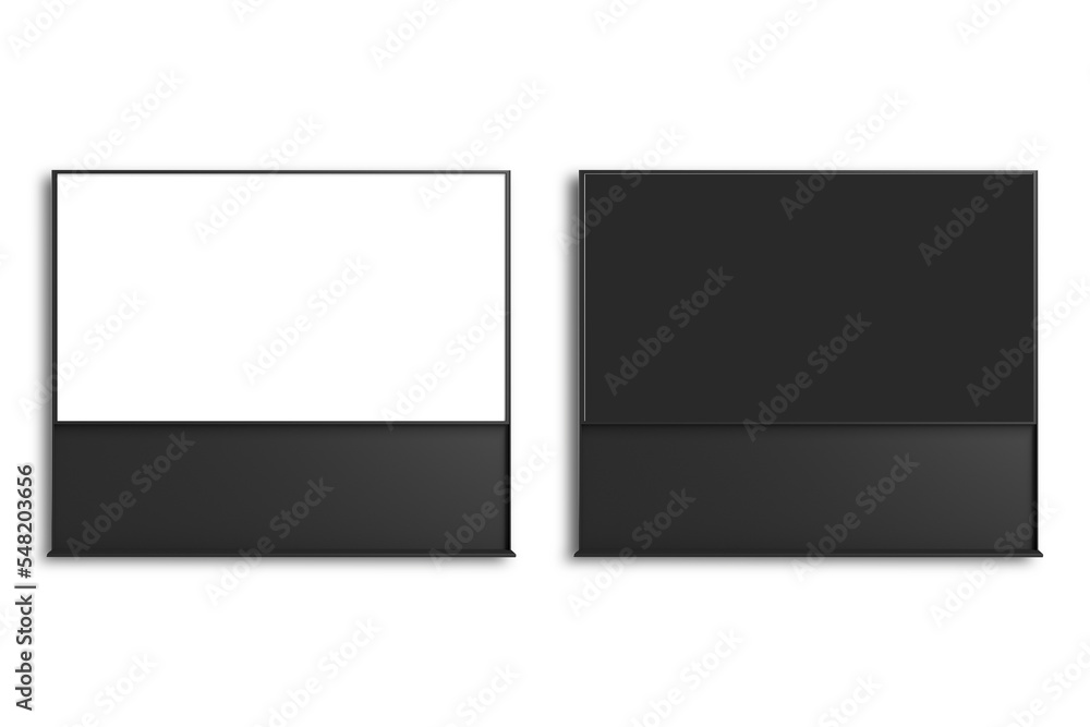 Outdoor Advertising led display stand with black and white monitor screen. Mockup isolated on white background. 3d rendering.
