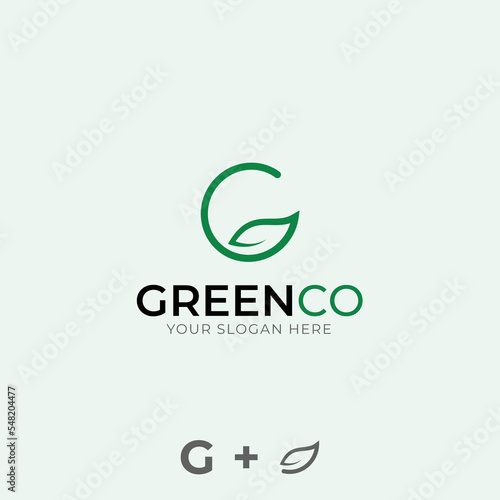 letter g - green logo - leaf + g logo - letter mark - monogram - eco friendly