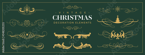 Set Of Elegant Vintage Christmas Borders Dividers Frames Elements