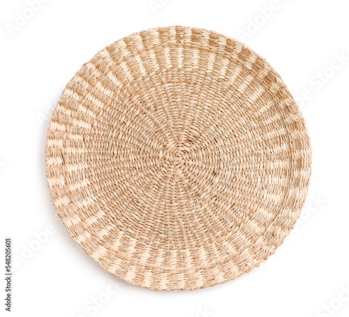 Wicker wall decor element isolated on white, top view