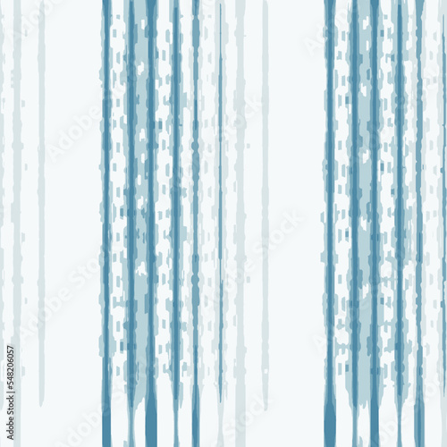 Washed  blurry cyan aqua white wavy ikat seamless pattern. Aquarelle effect boho fashion fabric for coastal nautical stripe wallpaper background. Stripe with blurry gradient tileable swatch.