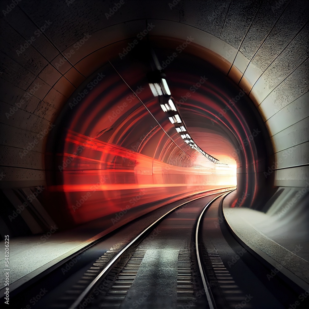 Subway metro underground tunnel, abstract background. Ai generated, photorealistic illustration