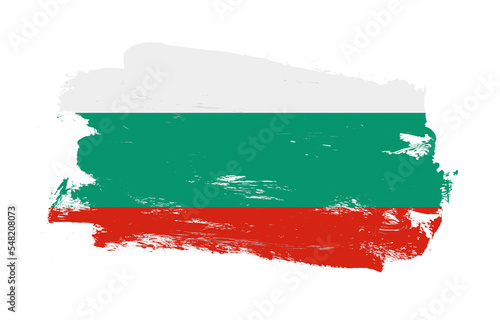 Stroke brush painted distressed flag of bulgaria on white background