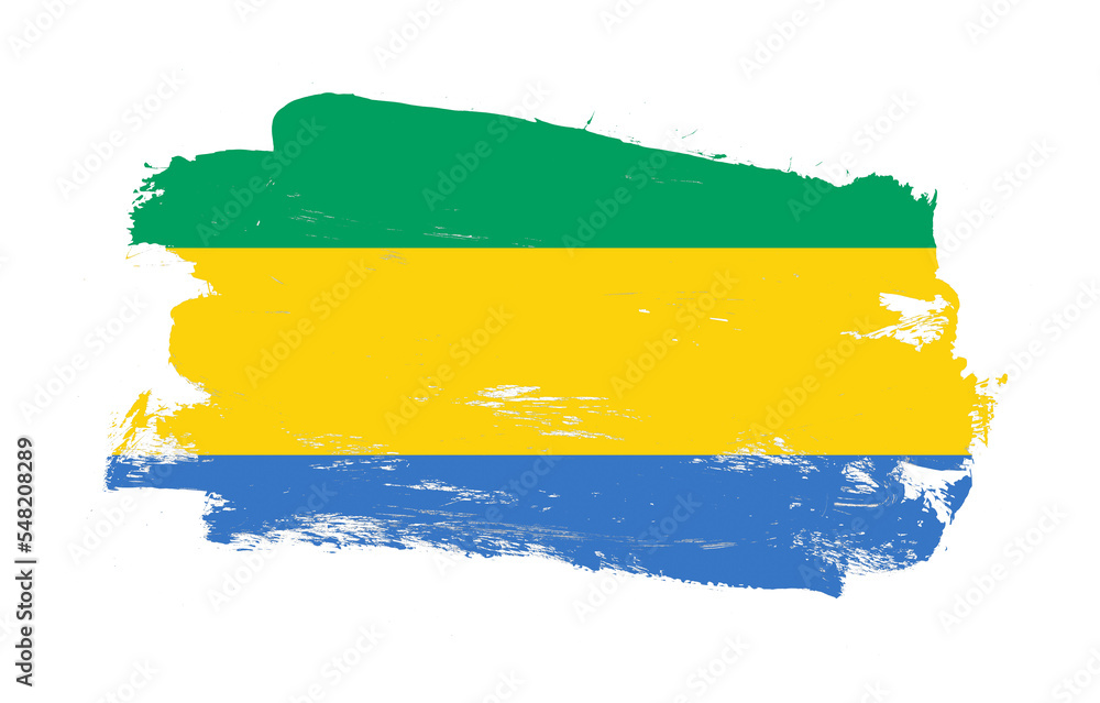 Obraz premium Stroke brush painted distressed flag of gabon on white background