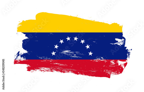 Stroke brush painted distressed flag of venezuela on white background