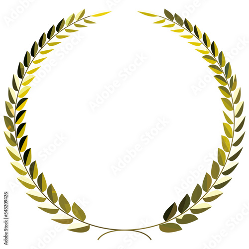 黄金に輝く月桂樹の円形エンブレム　ベクターイラストレストレーション