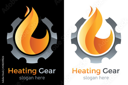 Wallpaper Mural Sanitär, Heizen, Heizungsmonteur - Feuerflamme und Zahnrad - Logo, Firmenzeichen, Emblem, Branding Torontodigital.ca