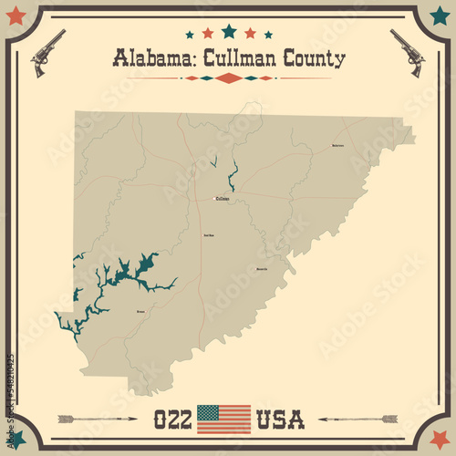 Large and accurate map of Cullman county  Alabama  USA with vintage colors.