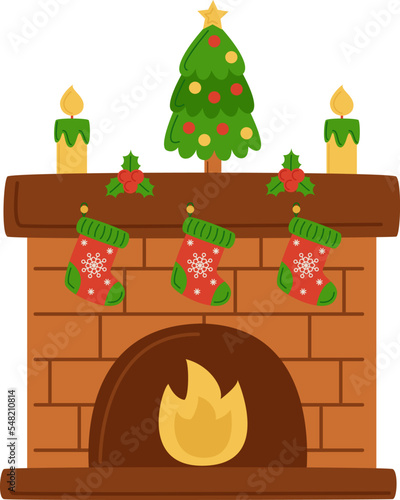 Vector illustration of cartoon fireplace isolated on white background.