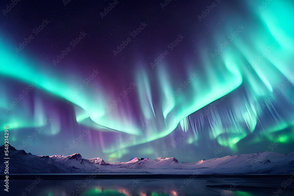 Magical and mystical northern lights. Aurora Borealis.  - obrazy, fototapety, plakaty 