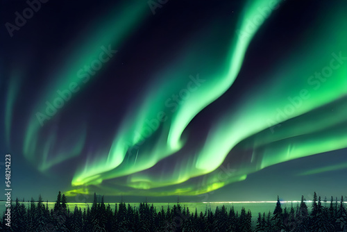 Magical and mystical northern lights. Aurora Borealis. 