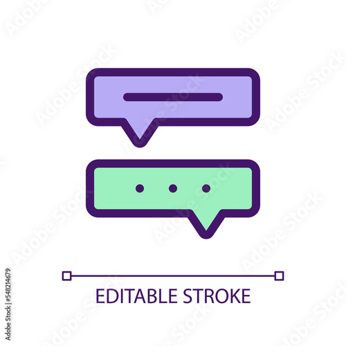 Communication with chat bot pixel perfect RGB color ui icon. Automated dialogue. Simple filled line element. GUI, UX design for mobile app. Vector isolated pictogram. Editable stroke. Arial font used