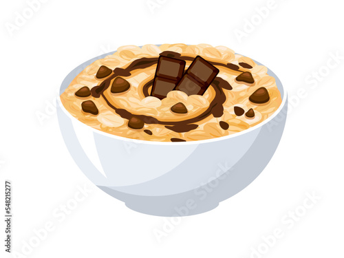Chocolate Oatmeal with Chocolate Chips icon vector. Healthy sweet cereal breakfast with chocolate icon vector isolated on a white background. Oat flakes breakfast drawing