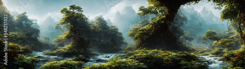 Artistic concept illustration of a rain forest  background illustration.