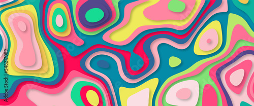 Colorful papercut background colorful dynamic wavy layers. Abstract gradient fluid shape. Color geometric form. Map line of topography. Wave paper cut with place for text.