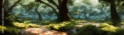 Artistic concept illustration of a panoramic forest landscape, background illustration. © 4K_Heaven