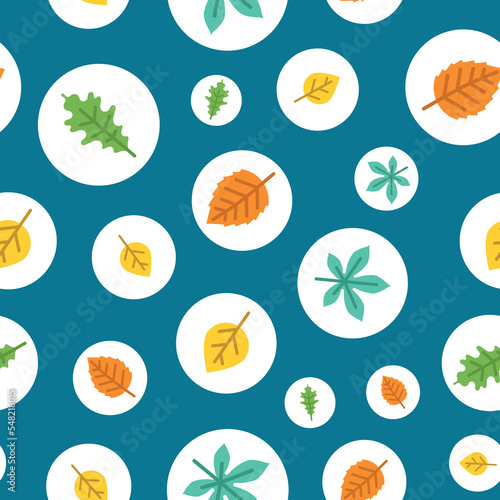 Vector Green and Yellow autumn leaves repeat pattern background design