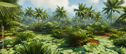 Artistic concept illustration of a panoramic tropical jungle, background illustration. © 4K_Heaven