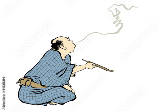 浮世絵　煙草を吸う男性　その2