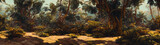 Artistic concept illustration of a panoramic tropical jungle, background illustration.