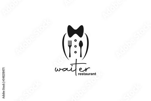 Fork Spoon and Tie Tuxedo Clothes Food Culinary for Waiter Restaurant logo design
