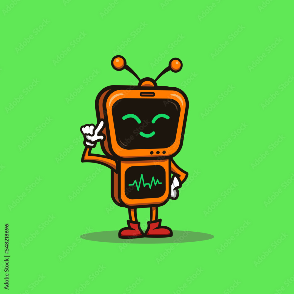 Naklejka premium Cute illustration cartoon yellow television tv robot science character web sticker icon mascot logo