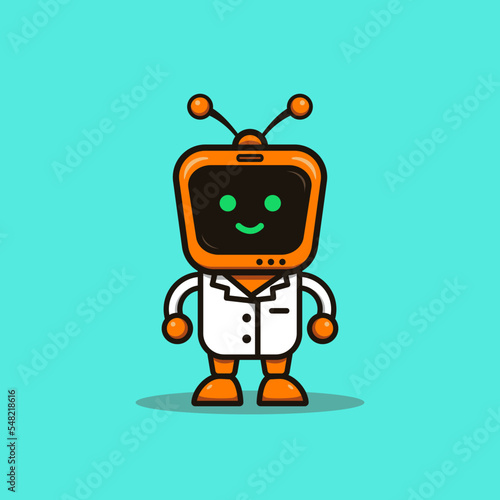 Cute illustration cartoon yellow television tv robot science character web sticker icon mascot logo