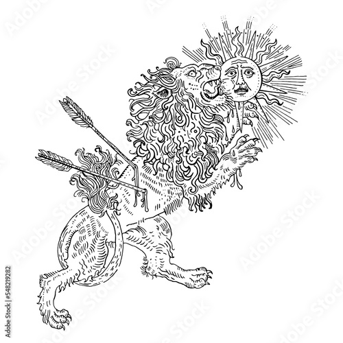 Fototapet Alchemical symbol lion devouring the sun