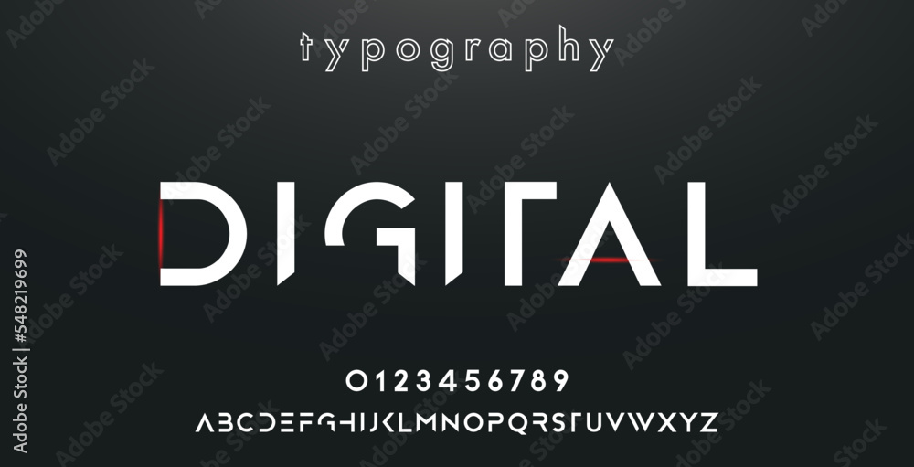 DIGITAL Minimal urban font. Typography with dot regular and number. minimalist style fonts set. vector illustration