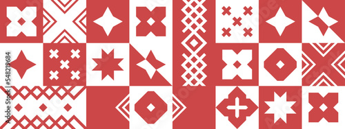 Ornamental pattern. Geometric mosaic elements minimal square tiles, simple forms geometry shapes. Vector background