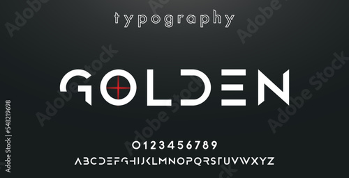 GOLDEN Minimal urban font. Typography with dot regular and number. minimalist style fonts set. vector illustration