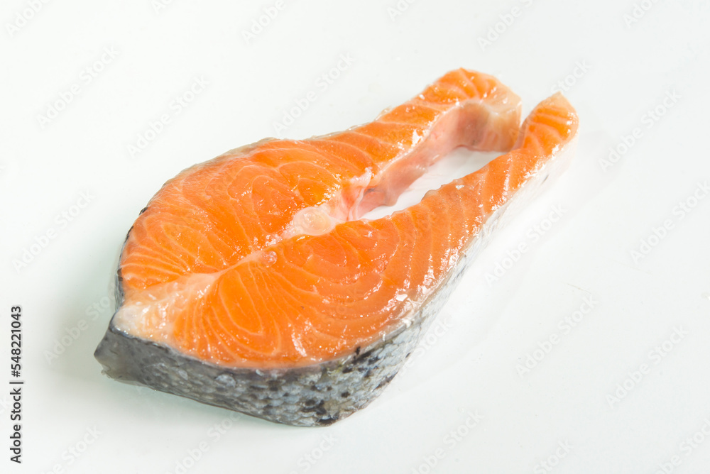 Fresh salmon white background close up Fresh salmon white background close up