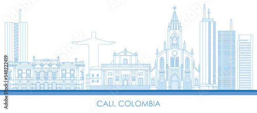 Fotografie, Obraz Outline Skyline panorama of city of Cali, Colombia - vector illustration