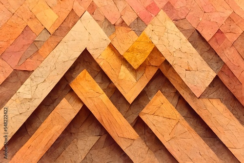 3d illustration. Wooden triangles on a background of wood. Abstract low poly background. Polygonal shapes background mosaic  geometric shape with wood texture. 3d render
