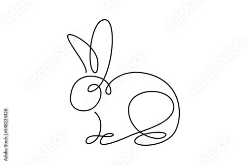 Bunny rabbit in continuous line art drawing style. Hare animal black linear design isolated on white background. Vector illustration