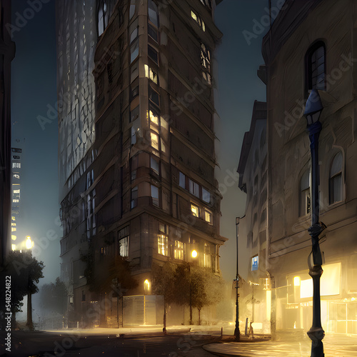 夜の街の風景のイラストです。