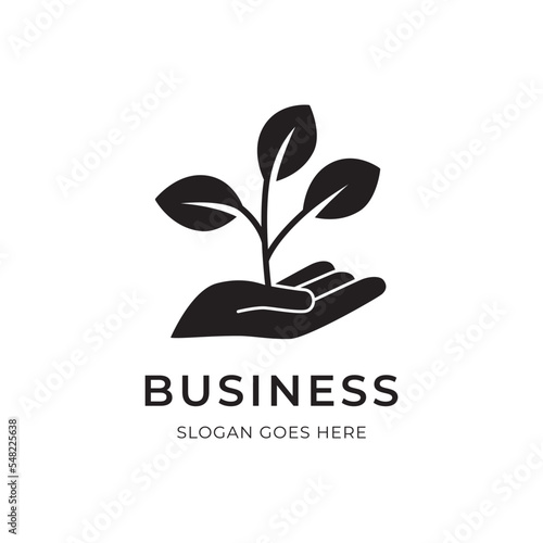 Hand green leaf logo icon illustration
