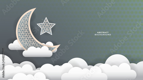 Greeting of marhaban ya ramadhan with lettering. ied Mubarak, elegant white green tosca background Template