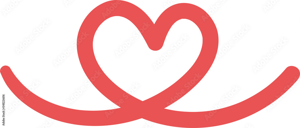 Love line red heart simple cartoon doodle icon