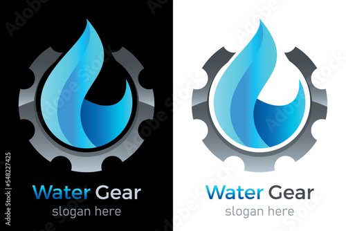 Wassertropfen und Zahnrad, Heizungsbetrieb, Sanitär, Wasserwerk - Logo, Firmenzeichen, Emblem