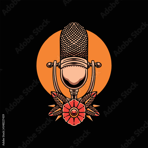 oldschool microphone tattoo vector design