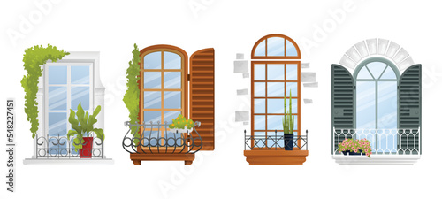 Colored Vintage Balcony Icon Set