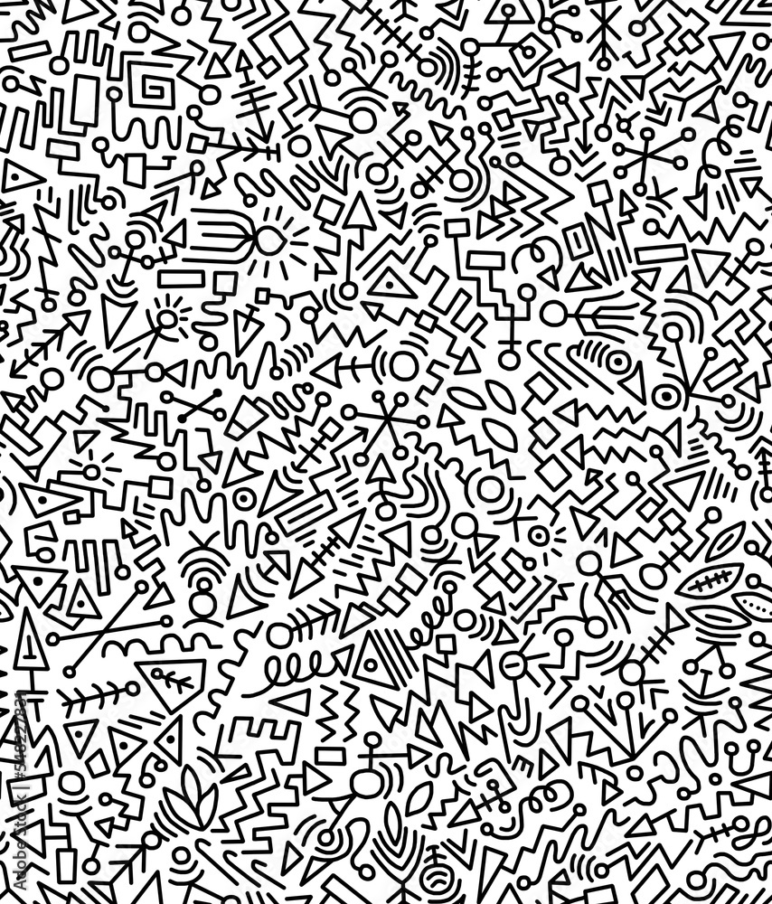 custom made wallpaper toronto digitalBlack and white cartoon pattern on white background, doodle and abstract design, seamless background.