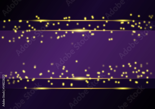 Luxury template elegant golden with lighting effect sparkle on violet background. Luxury design concept with copy space for text.