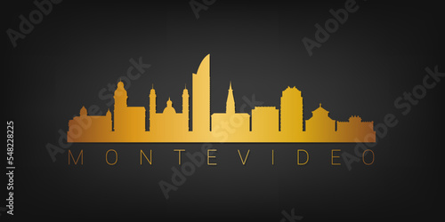 Montevideo Department, Uruguay Gold Skyline City Silhouette Vector. Golden Design Luxury Style Icon Symbols. Travel and Tourism Famous Buildings.