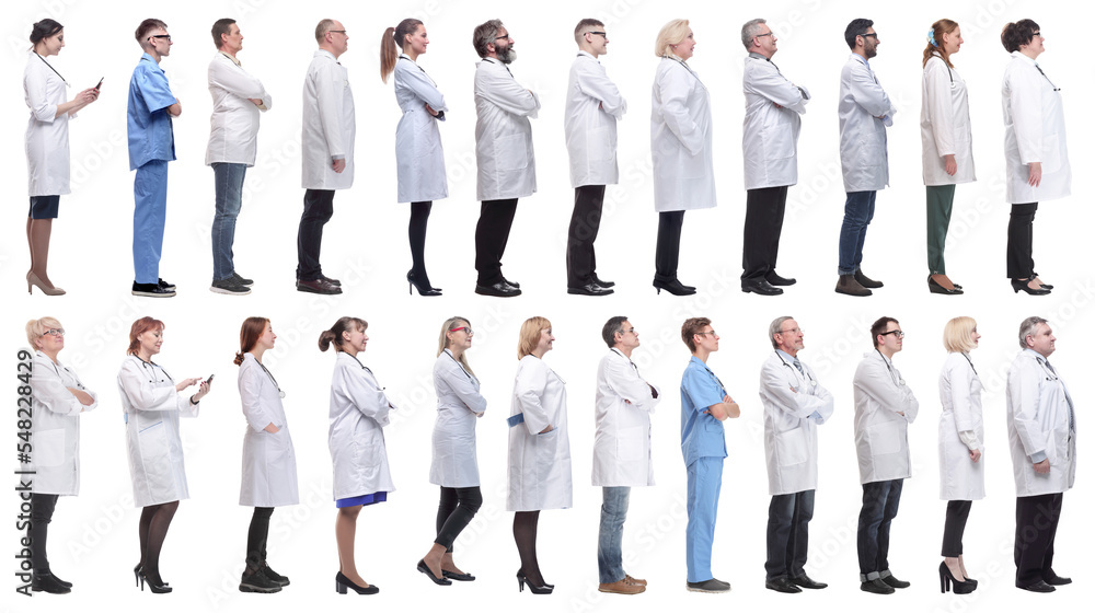 group of doctors in profile isolated on white group of doctors in profile isolated on white